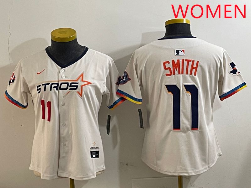 Women Houston Astros 11 Smith Cream Fourth generation Joint Name Nike 2025 MLB Jersey style 3